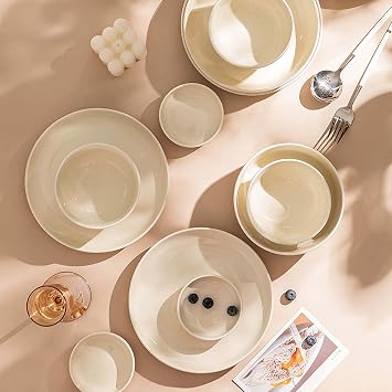 Luxury Ceramic Dinnerware Set, Elegant Fresh Tableware for Home, Complete Porcelain Bowl Plate Dish Spoon Set, Ideal Housewarming Gift, Modern Ceramic Bowls Plates Spoons