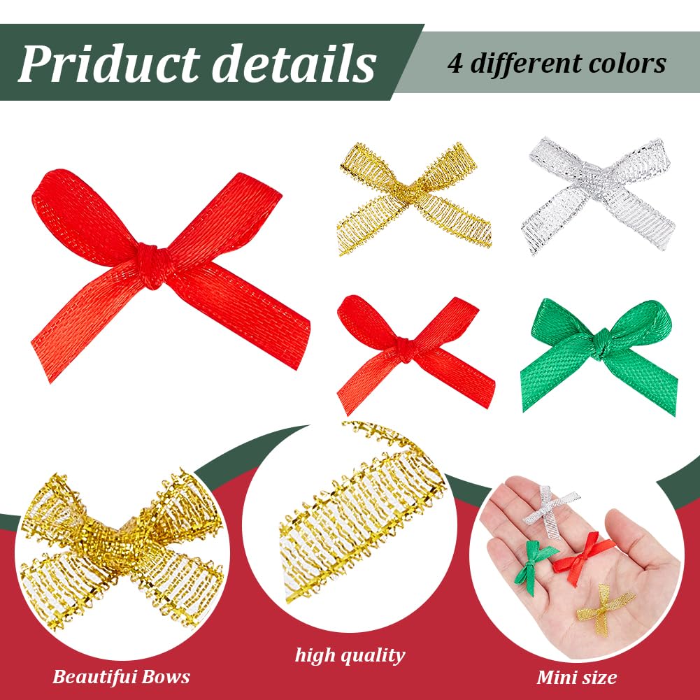 INFUNLY 400 Stück 4 Farbige Mini Weihnachtsschleifen Vorgebundene Schleifen Aus Satinband Zum Binden Für DIY Basteln Winzige Schleifen Metallische Satinschleife Rotgoldene Weihnachtsschleifen Zum Verp Küche, Haushalt & Wohnen