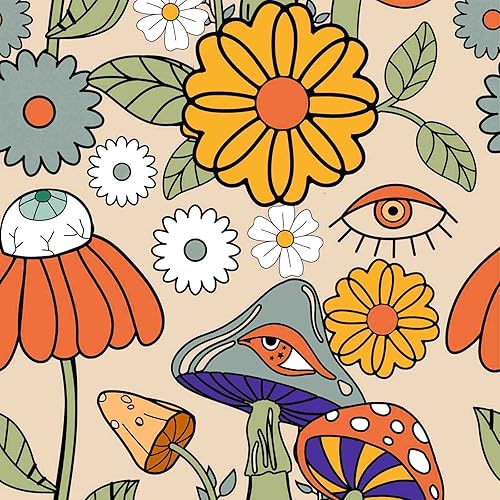 Miniatura 9 de Abyssaly Papel tapiz autoadhesivo de vinilo con diseño de hongos florales, bohemio, papel de contacto extraíble de hongos para baño, papel de pared