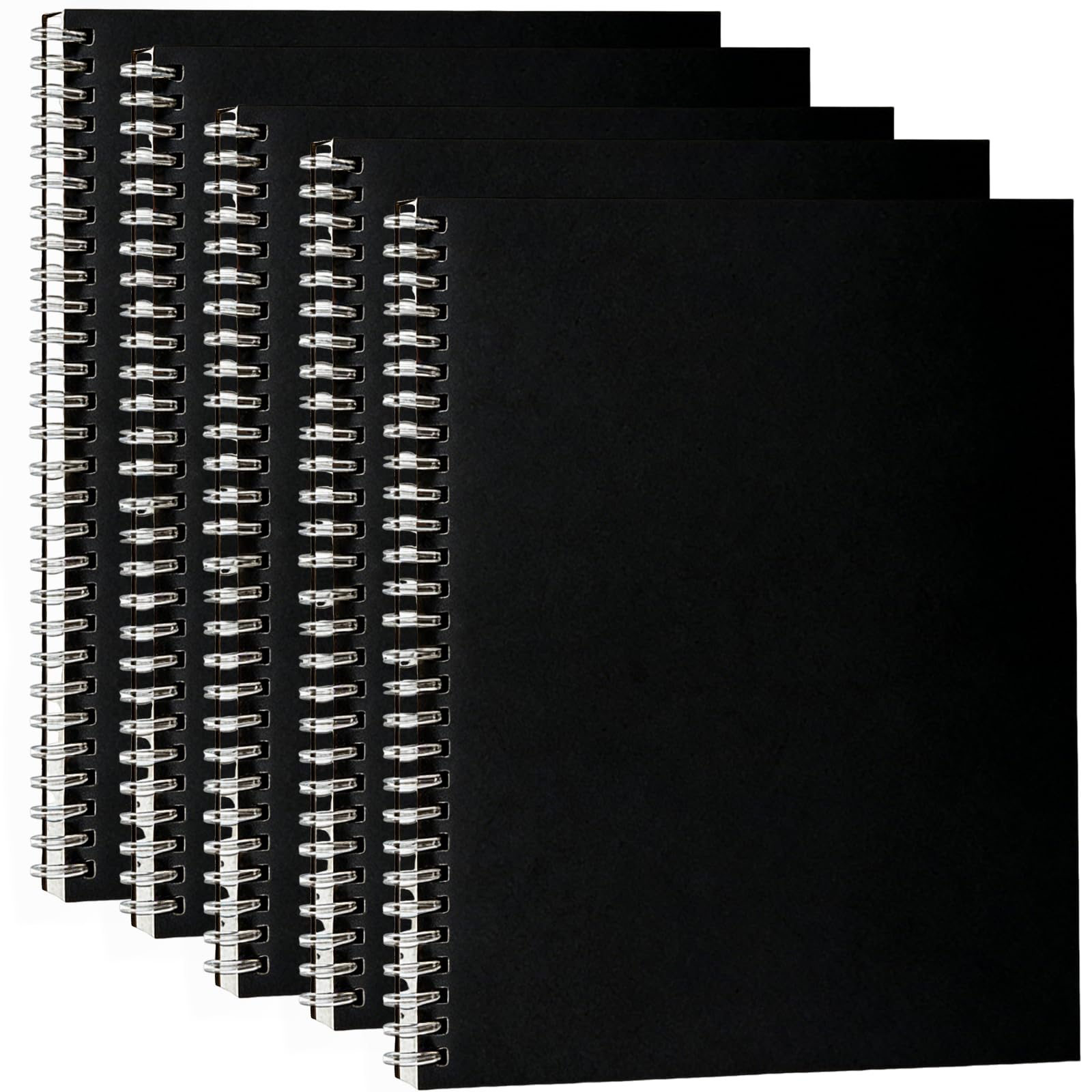 YANJINGSHE Qu She A5 Spiral Notebook 5-Pack, 125GSM Thick Paper Journals, 60 Sheets per Notebook, Double-Wire Binding with for Work, School, Travel & Journaling, Black