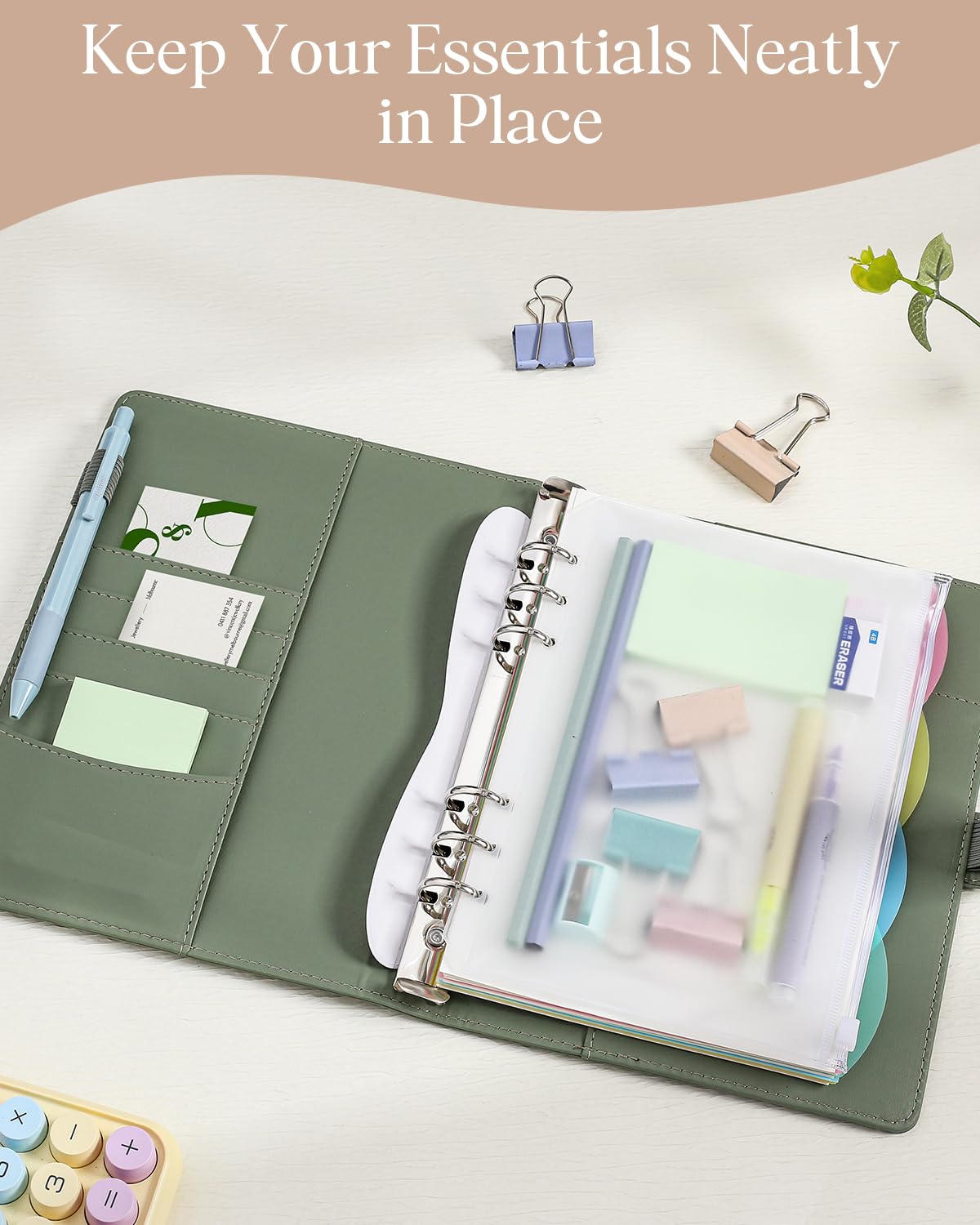 Carnet A5 Rechargeable en Cuir PU – Kit Complet avec 165 Feuilles, Pochettes Zippées et Intercalaires – Organiseur pour École et Bureau