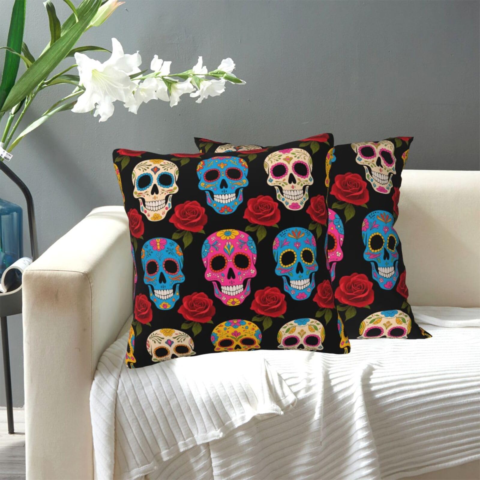 FekiLoot Decorative Throw Pillow Covers Modern Farmhouse Pillowcase Double Sided Cozy Cushion Cover for Sofa Couch Bed 20"X20" Sugar Skulls