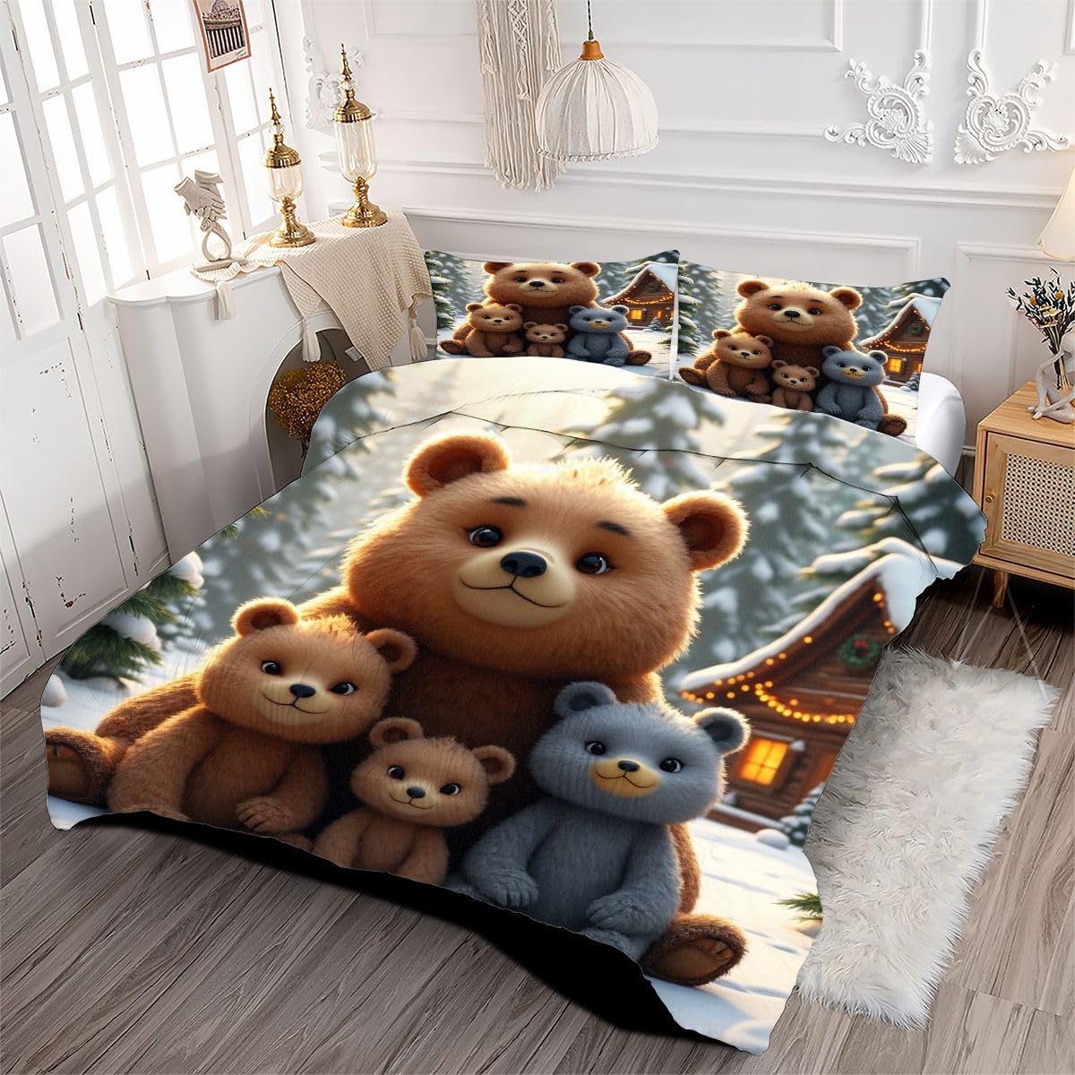 Edredón 180x200 cm | Oso de Dibujos Animados, Tejido de Microfibra con Relleno de Algodón 200 gsm, Incluye 2 Fundas de Almohada 50x75 cm, Estampado 3D para el Dormitorio Principal B136