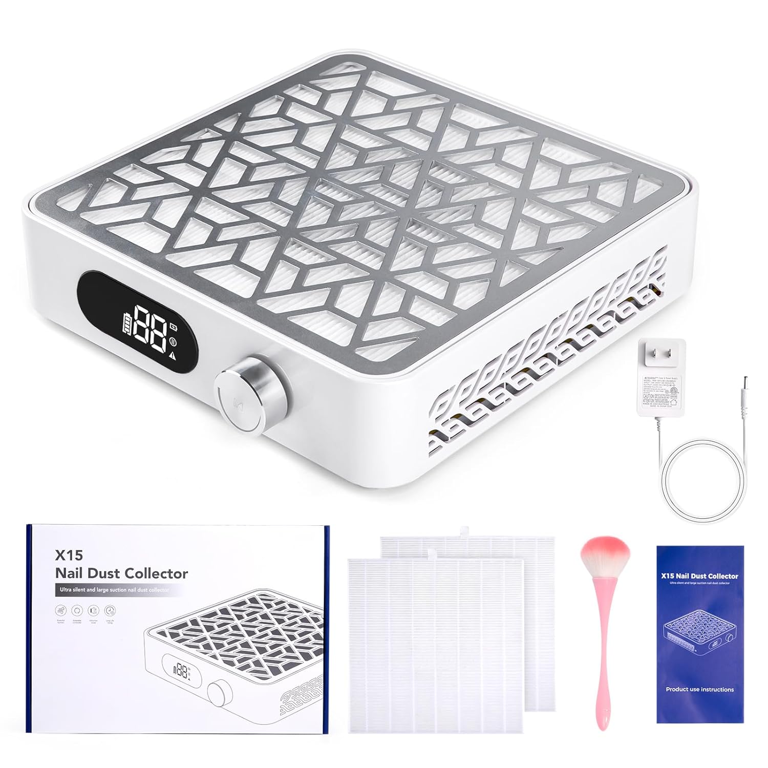 Nail Dust Collector, Powerful Dust Collector Nail Tech with 11-Gear, Professional Cordless Vacuum Nail Fan Dust Collector Extractor Dust Suction Machine for Nail Tech, Nail Salon & Home