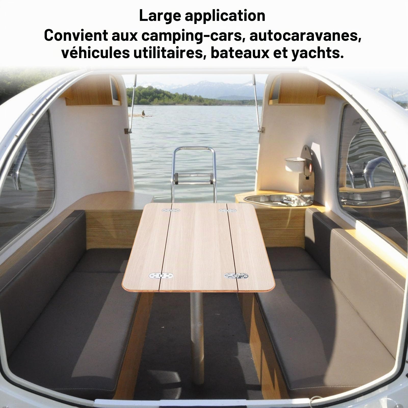 aqxreight Plateau de Table Pliable pour Camping-Car, Finition Revêtue en Bois Massif, Grande Surface élégante, Espace de Travail pour Salle à Manger, Bateau, Yacht Marin, (Blanc (