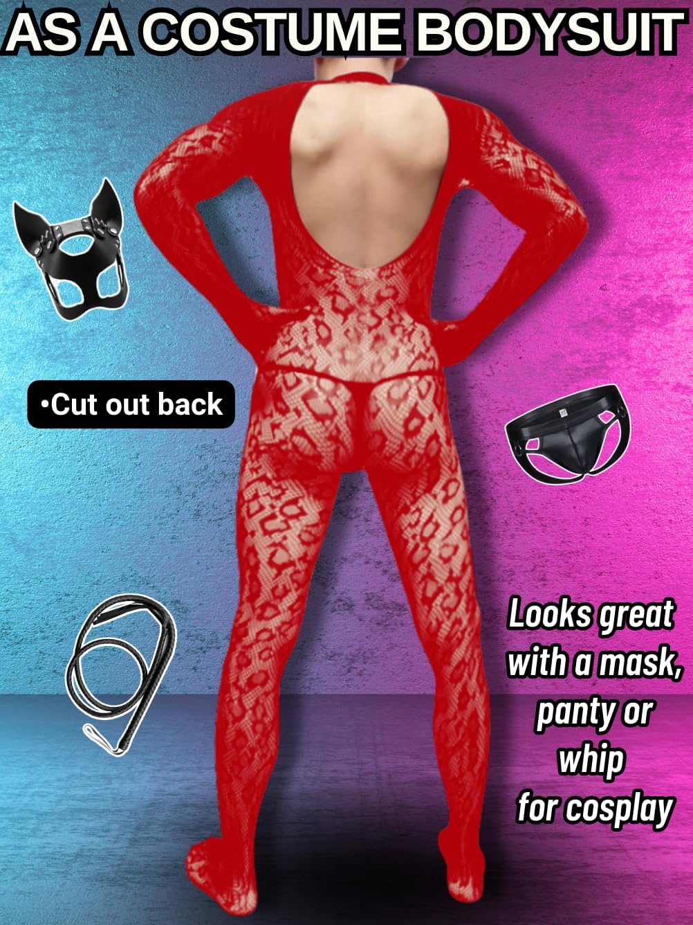 Rave Outfits For Men, Festival Party Clubwear, Leopard One Piece Full Lace Jumpsuit, Sexy Lingerie Costume Bodysuit - Image 3