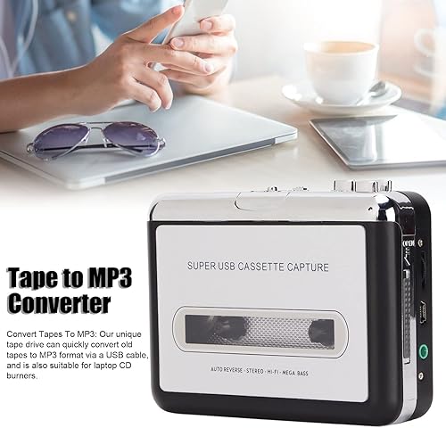Miniatura 5 de Convertidor de cinta USB a MP3, reproductor de cassette portátil, ligero, estándar, rápido, estéreo para quemadores de CD para PC y portátil