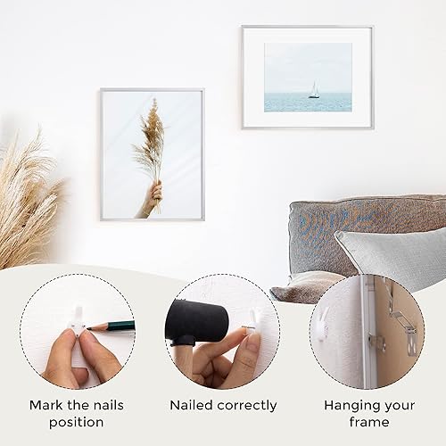 Miniatura 442 de Fun Memories Portarretratos de metal de 16 x 20 pulgadas con paspartú de 11 x 14 pulgadas, acabado de aluminio cepillado, parte delantera de vidrio