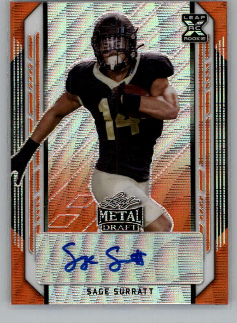 2021 Leaf Metal Draft Action XRC Wave Autographs Orange Football #SS1 Sage Surratt RC Rookie Card Auto Autograph SER/4 XRC