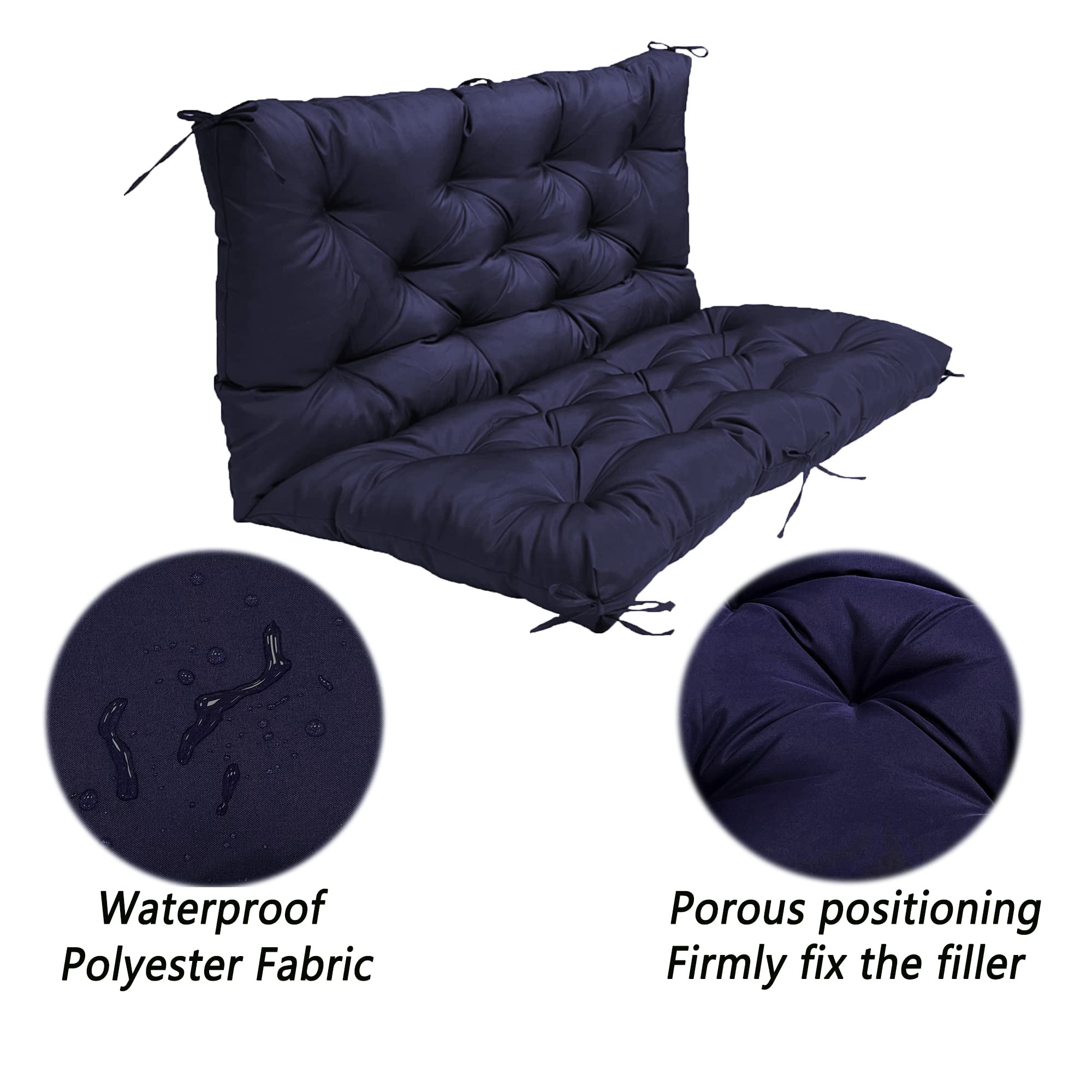 Cuscini di ricambio impermeabili per dondolo da giardino con schienale, per panca da portico addensato, per panca a 2/3 posti, per mobili da esterno, 100 x 100 x 10 cm, blu navy