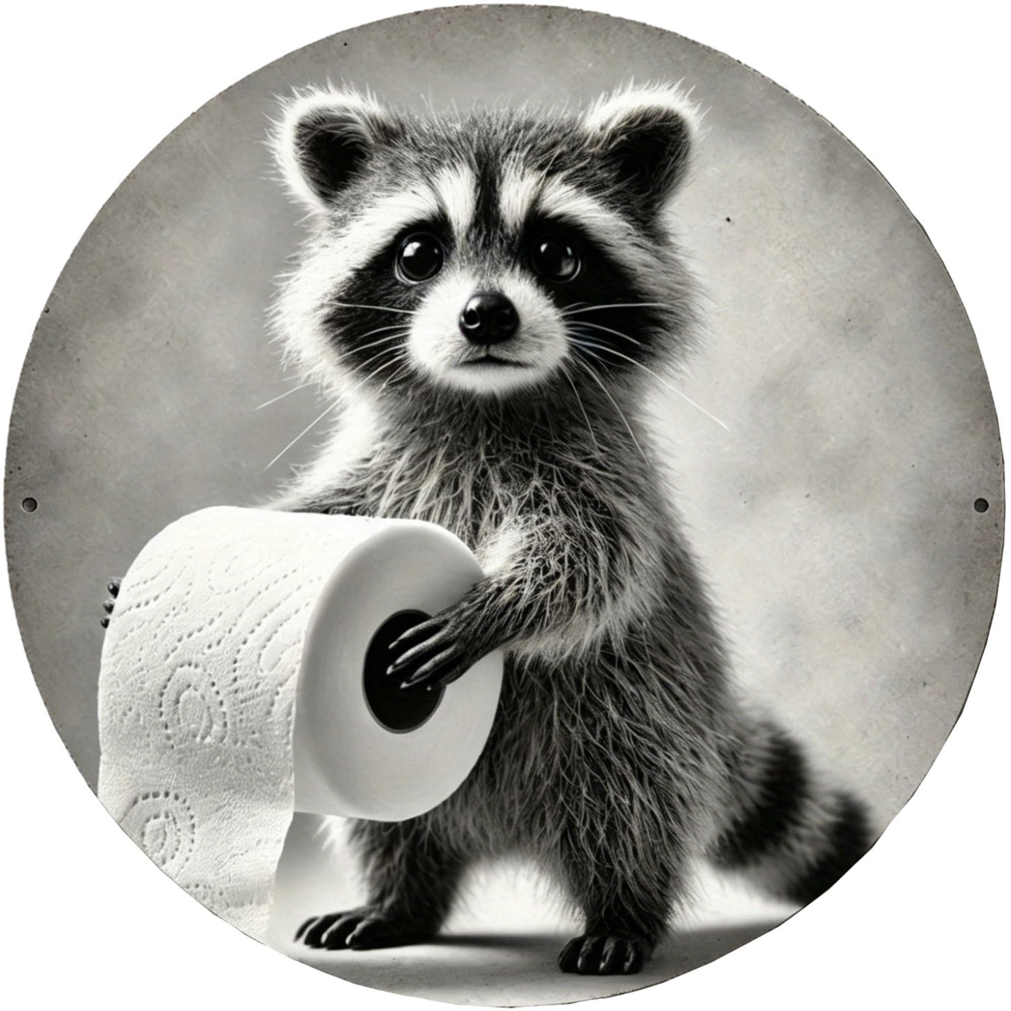 Retro Round Tin Sign, 20x20cm Circular Metal Wall Art Plaque, Vintage Decorative Iron Poster for Home Kitchen Bar Cafe Pub Club, Rustic Wall Decor，raccoon