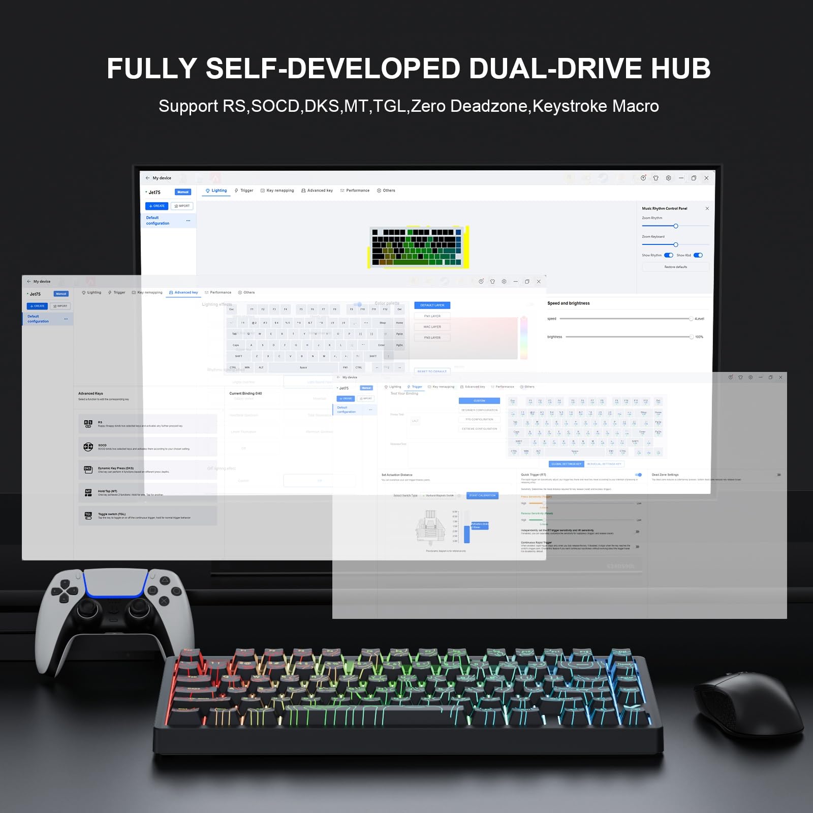 Tastiera magnetica MCHOSE Jet75, tastiera da gioco cablata al 75%, interruttore effetto hall, modalità trigger rapido, frequenza di polling 8K Hz, lanterna 0,1 ms, retroilluminazione RGB