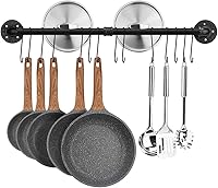 Toplife 31.5" Black Wall Mounted Pot Rack with 14 Hooks - Detachable Pan Lid Utensil Organizer for Kitchen Storage