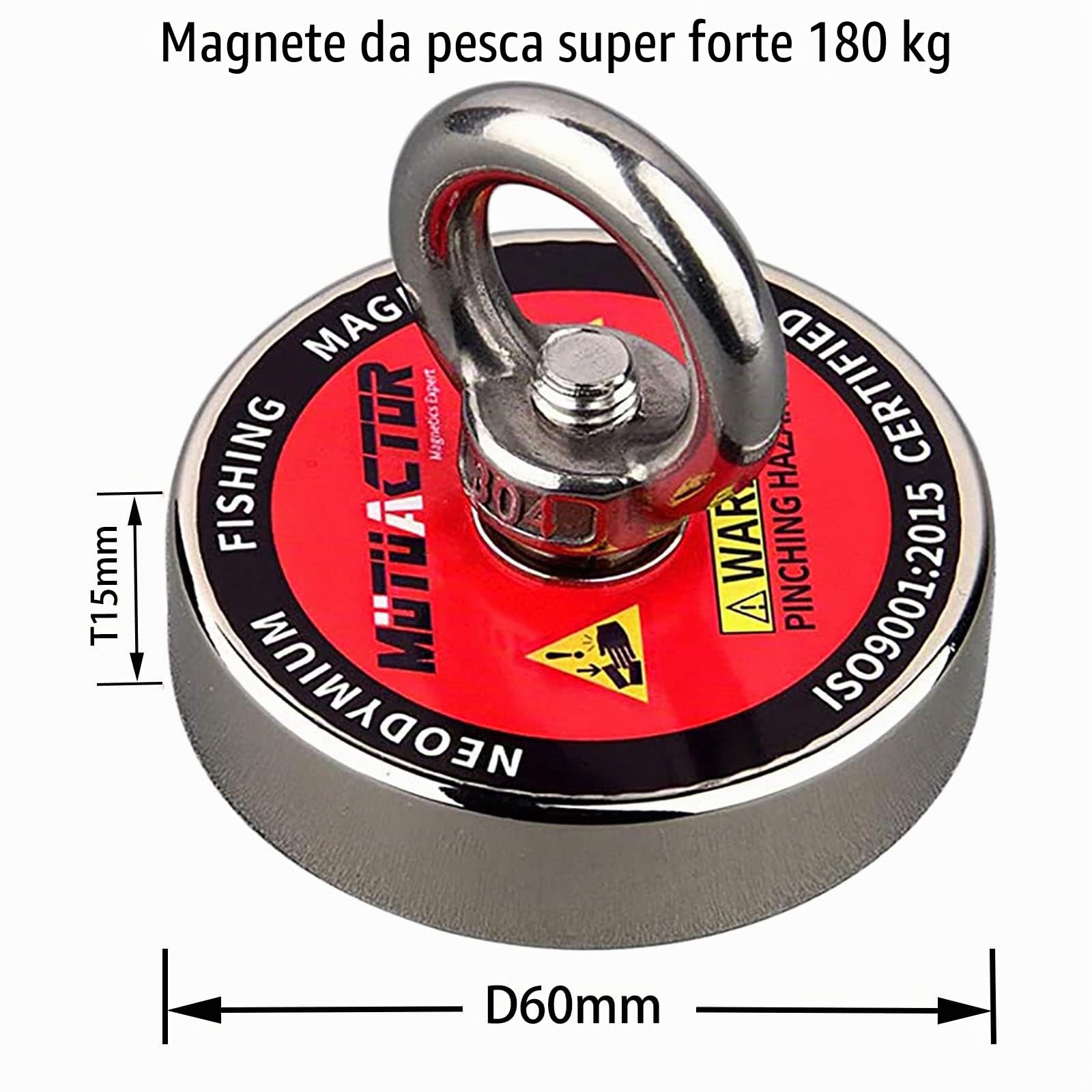 Mutuactor Fishing Magnets 180KG Pull Force,Strong Retrieval Magnet N52 Neodymium Magnets with 20m(66Feet) Durable Rope,Powerful Magnets for Fishing and Magnetic Recovery Salvage