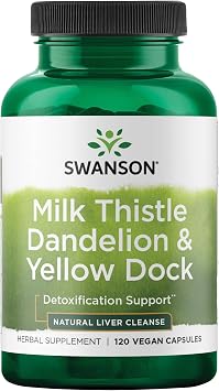 Swanson Milk Thistle, Dandelion & Yellow Dock - Herbal Liver Support Supplement - Natural Supplement Helping to Maintain Overall Health & Wellbeing - 120 Capsules 1 Pack