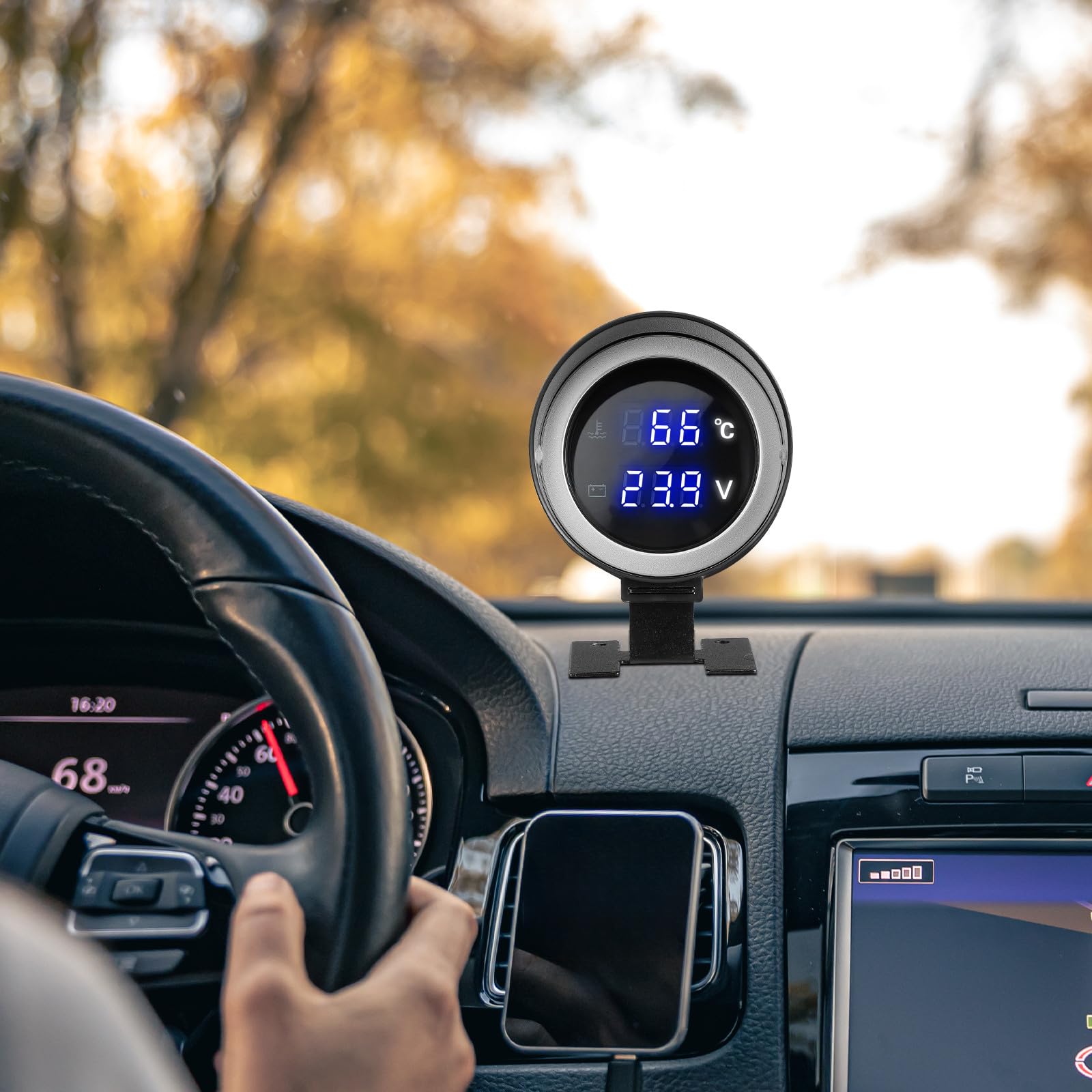 Manometro Temperatura Acqua per Auto con Doppio Monitoraggio e Compatibilità Ampia di Tensione, Kit Misurazione Temperatura Acqua Auto con Adattatore in Lega di Alluminio per DIY