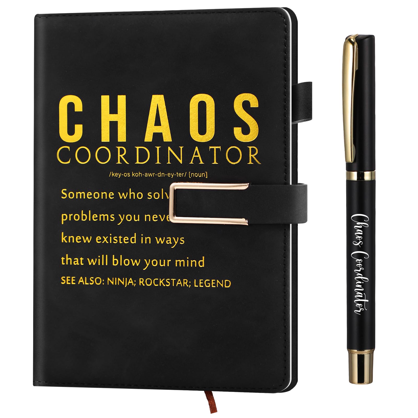 Jetec 2 Pcs Chaos Coordinator Gift Set A5 Leather Journal Notebook Ballpoint Pen Thank You Gift Male Teacher Gifts for Men Teacher Women Manager
