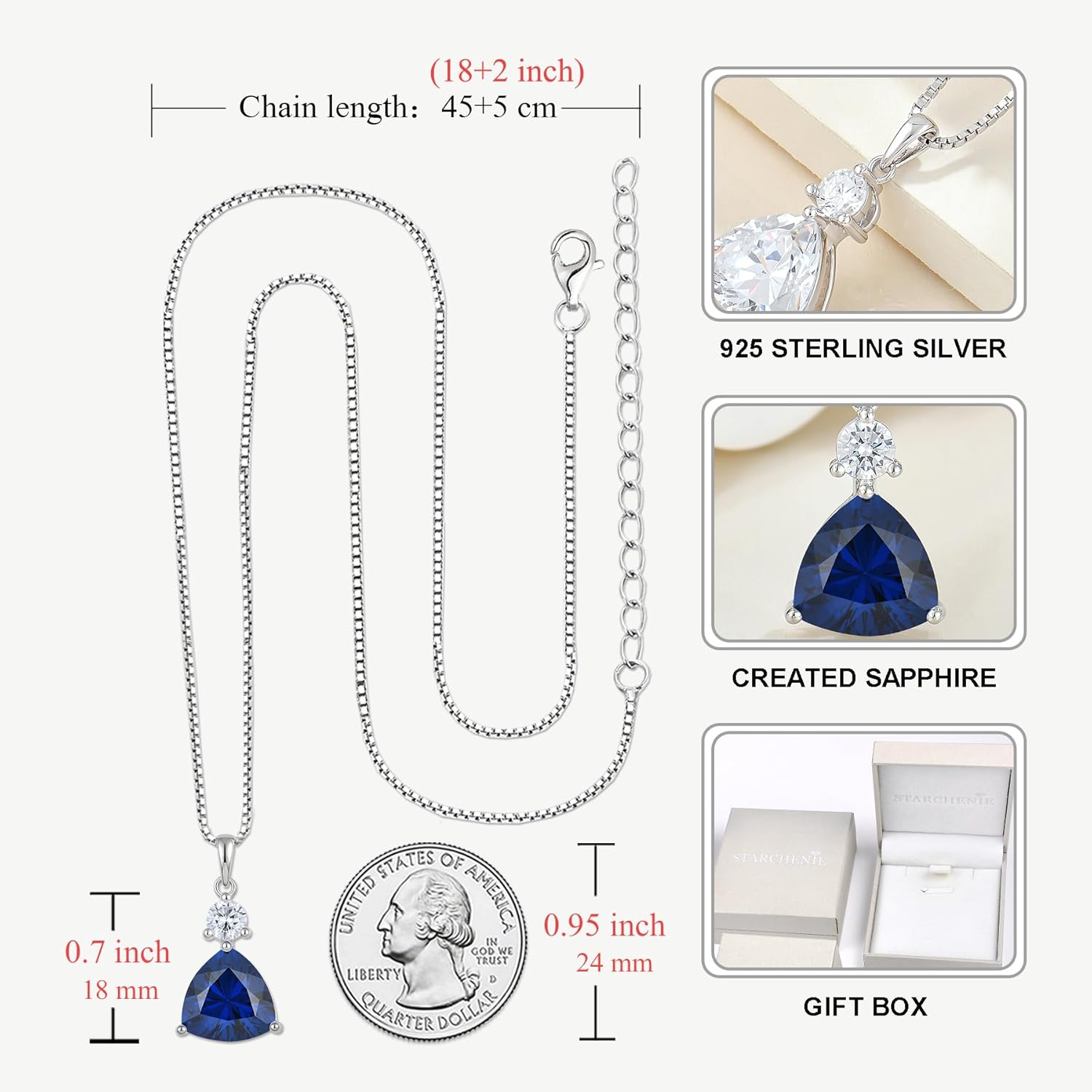 STARCHENIE 925 Sterling Silver Trillion Cut CZ Pendant Necklace, Birthstone Jewelry Gift, 18 Inch Chain - Image 6