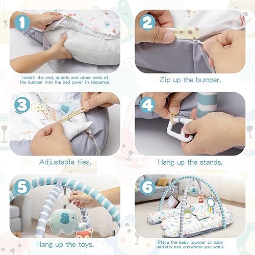 Miniatura 9 de Tapete de juego para bebé, tapete de gimnasio 7 en 1 para desarrollo sensorial y motor, lavable y portátil, tapete de actividad para recién nacido