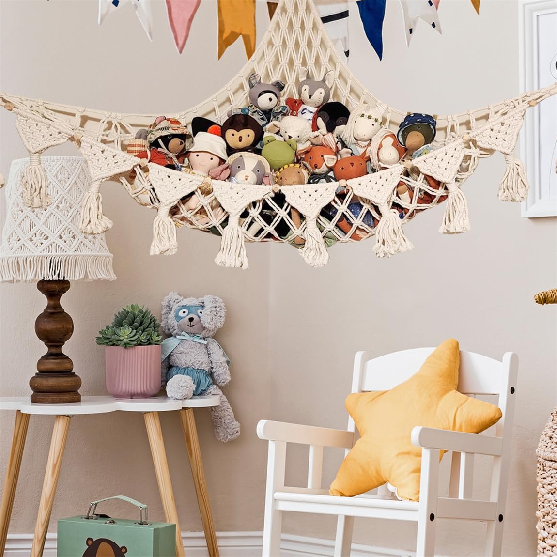 Stuffed Animals Toy Storage Hammock Wall Hanging Net Corner Hanging Organizer Bedroom Plush Toy Holder for Room Decor 47.2 Inch