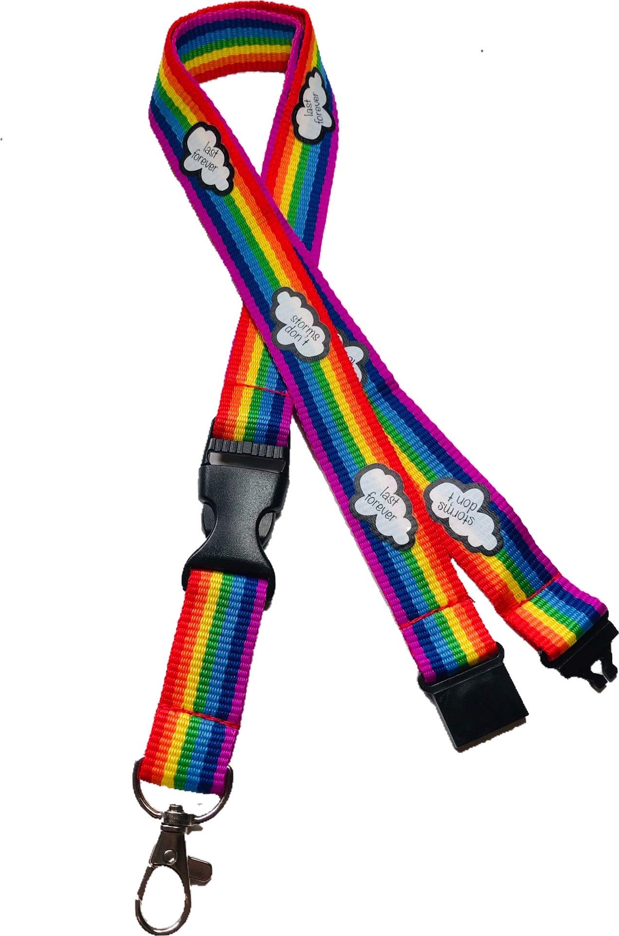 20mm Rainbow Lanyard with Safety Breakaway - Storms Dont Last Forever Print & Detachable Buckle Clip