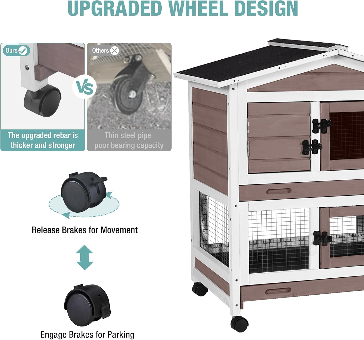 Rabbit Cage,Indoor Rabbit Hutch with Matel Frame and Pull Out Tray,Bunny Hutch Chicken Coop with Run (Brown)
