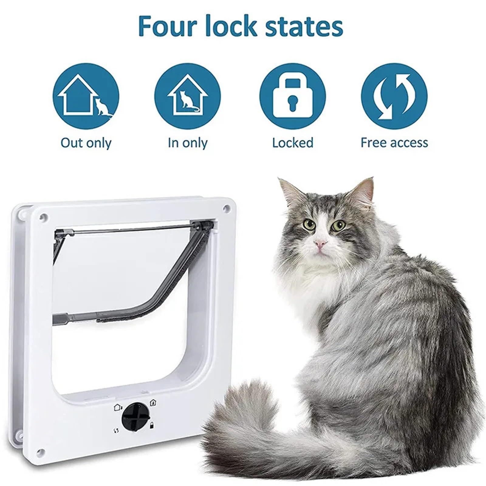 Gateras para Puertas Puerta de 4 vías con Bloqueo Seguridad, plástico ABS, Perros, Gatos, Mascotas, Suministros antimascotas retráctiles Inteligentes(Brown,M)