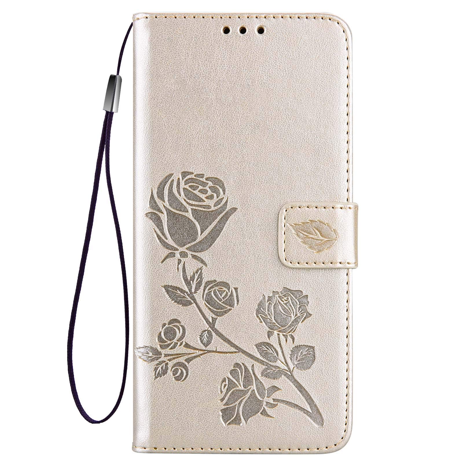 YAKUNCase for Samsung Galaxy A03, Wallet PU/TPU Leather Phone Cover, Rose flower Embossed Case with [Card Slots] [Kickstand] [Magnetic Closure]. Gold