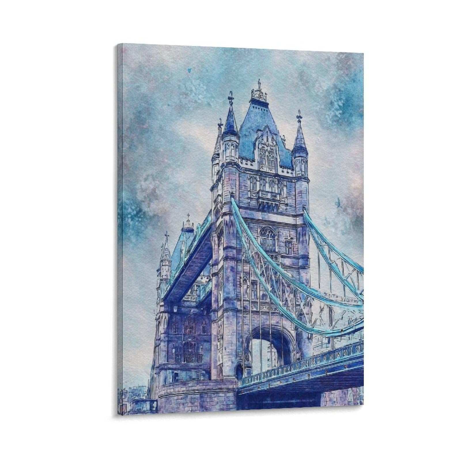 Cnaheiz Frame-Style London Tower Bridge 20X30inch(50X75cm) Vintage Travel Poster Watercolor Canvas Art