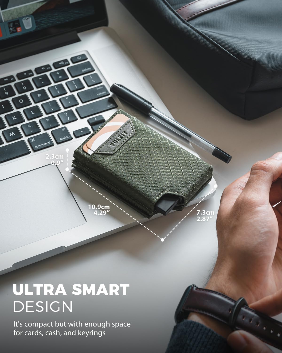 VULKIT Bifold Pop up Card Holder with Money Compartment Business Card Case Minimalist Front Pocket Wallet for Men (Green) - Image 6