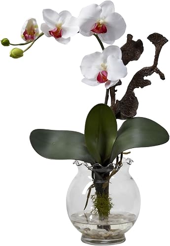 NearlyNatural 1277-WH Mini phalaenopsis avec Vase cannelé en Soie Blanc