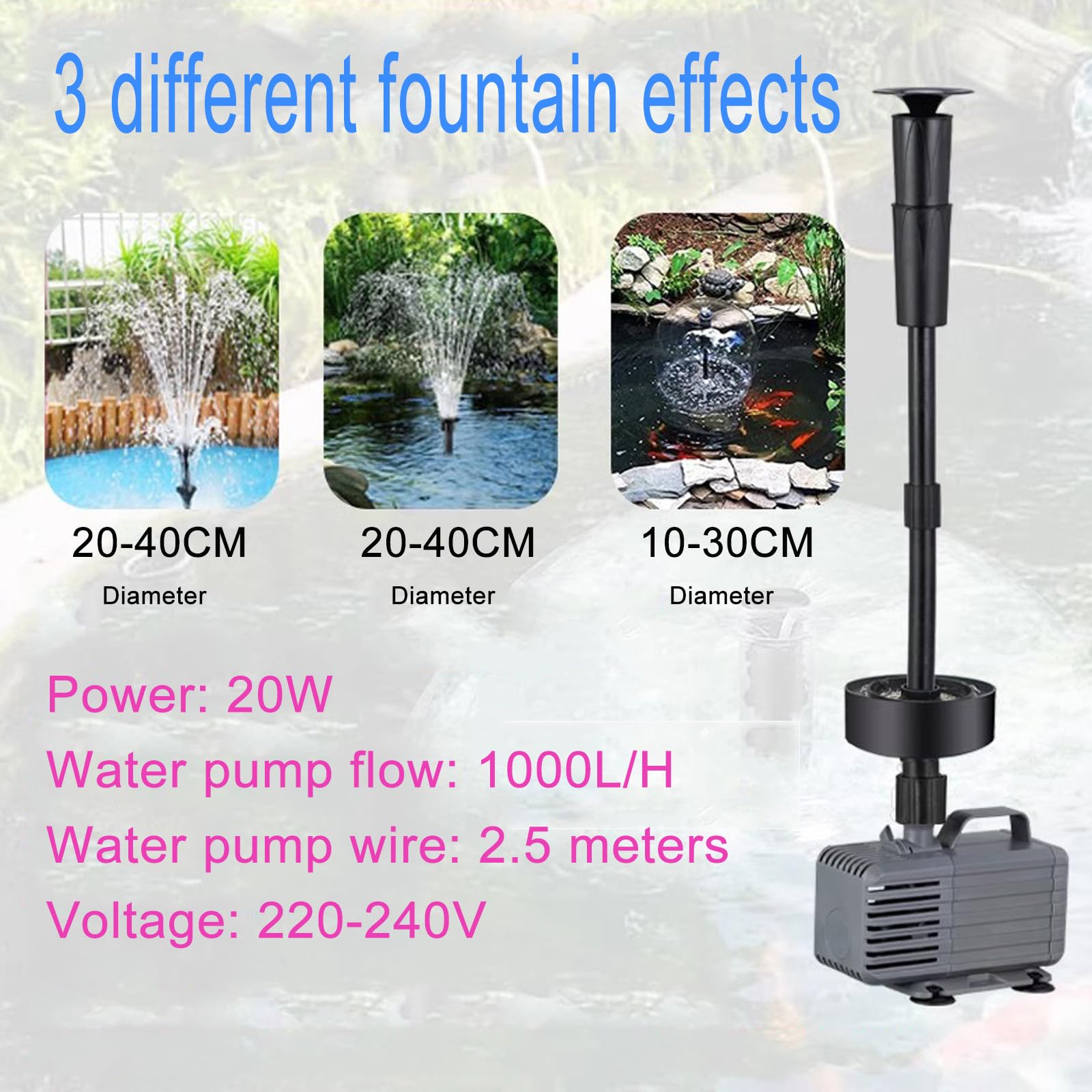 Pompa do stawu LED z zestawem fontann, zanurzalna pompa do fontanny ogrodowej, 1000-5500 l/h, do wodospadu, hydroponiki, akwariów, akwariów, akwariów, do użytku wewnątrz i na zewnątrz