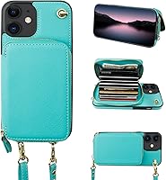 Vista 37 de Bocasal Funda tipo cartera cruzada para iPhone 12/12 Pro, funda de piel con bloqueo RFID y soporte para tarjetas, funda protectora con cremallera