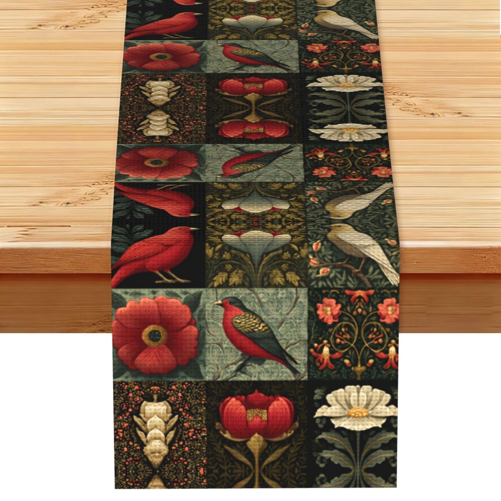 Birds and patterns Linen Feel Table Runner Wedding Party Home Decoration