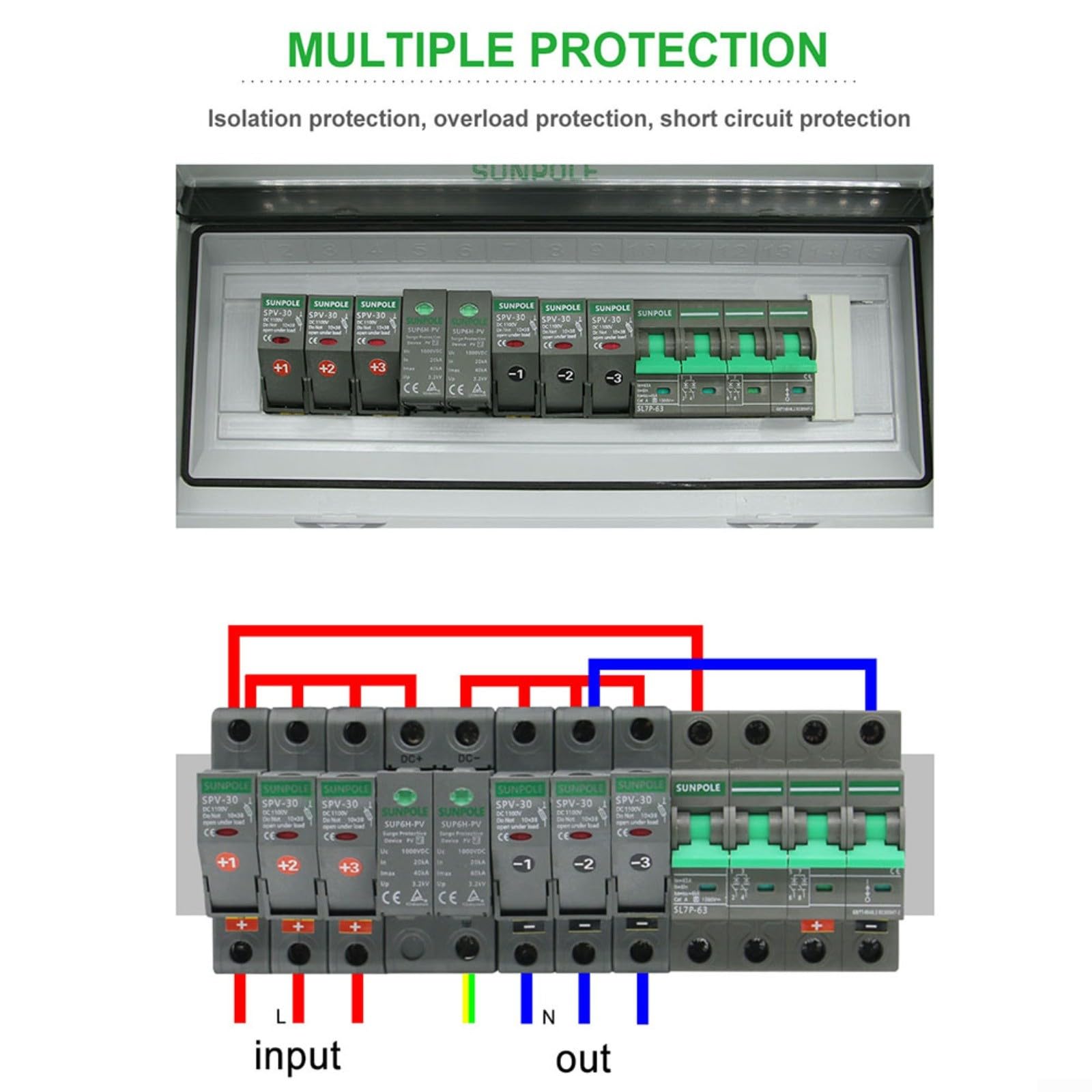 PV Combiner Box, 3 in 1 Out 1000V IP65 Impermeabile Protezione solare PV Rilevamento in tempo reale LQX-C DC Strings/Combiner Scatole per impianto fotovoltaico residenziale sul tetto