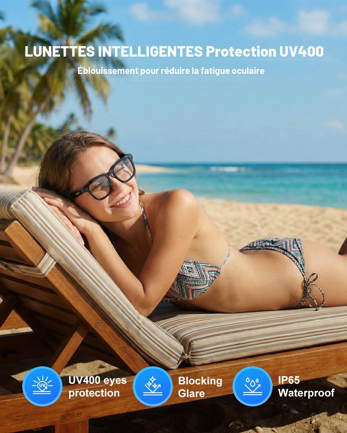 Lunettes Intelligentes 2026 Avec Caméra et Bluetooth, 8 Mpx, 32 Go, HD 1200P, en Charge L'enregistrement Photo/Vidéo/Audio, La Traduction en Temps Réel, L'assistant Vocal et La Reconnaissance D'objets