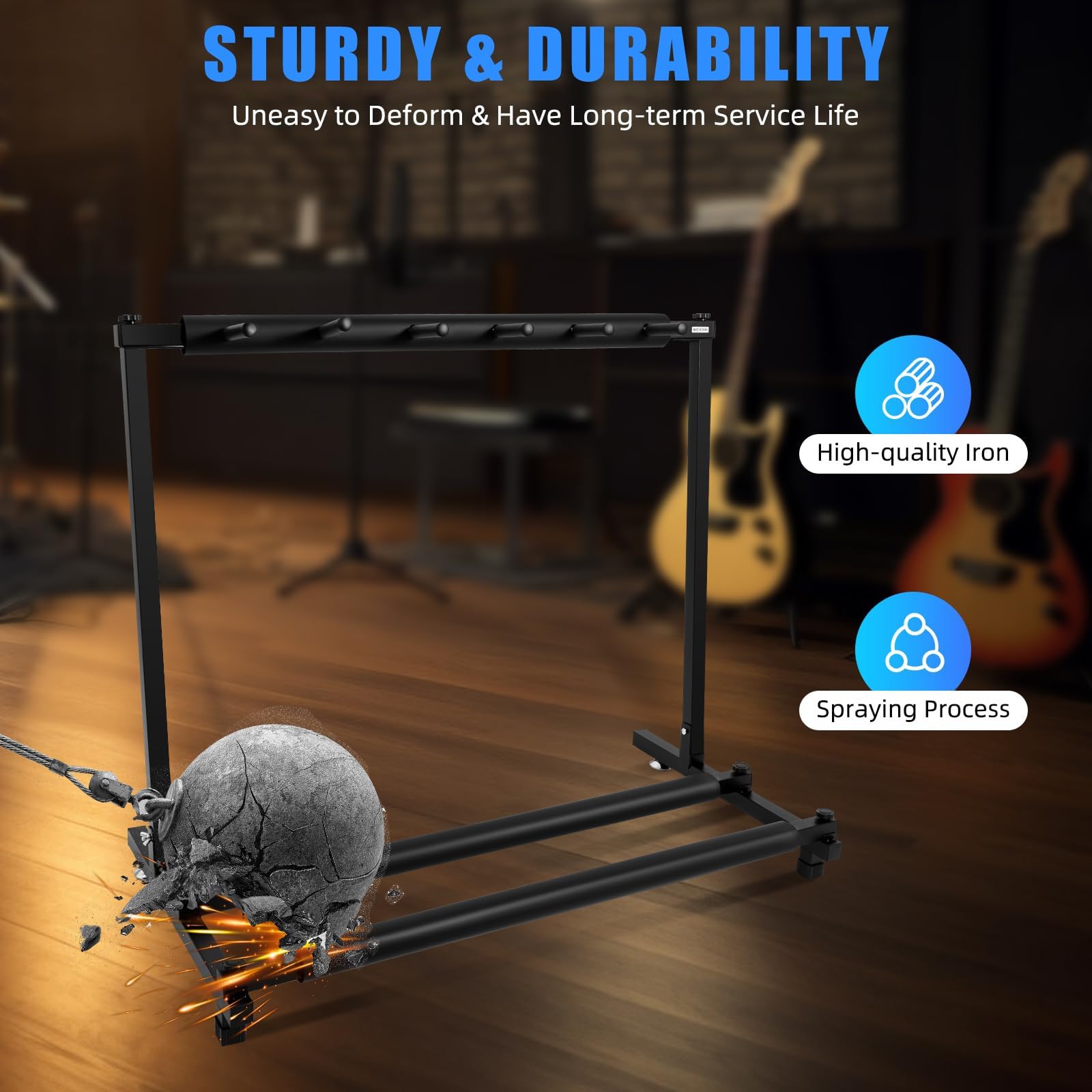 Gitarrenständer, 5 Halter, faltbares Gestell mit Fußpolstern, Universal-Display-Rack, tragbarer Organizer mit Anti-Kollisions-Schwamm für Gitarren und Bass