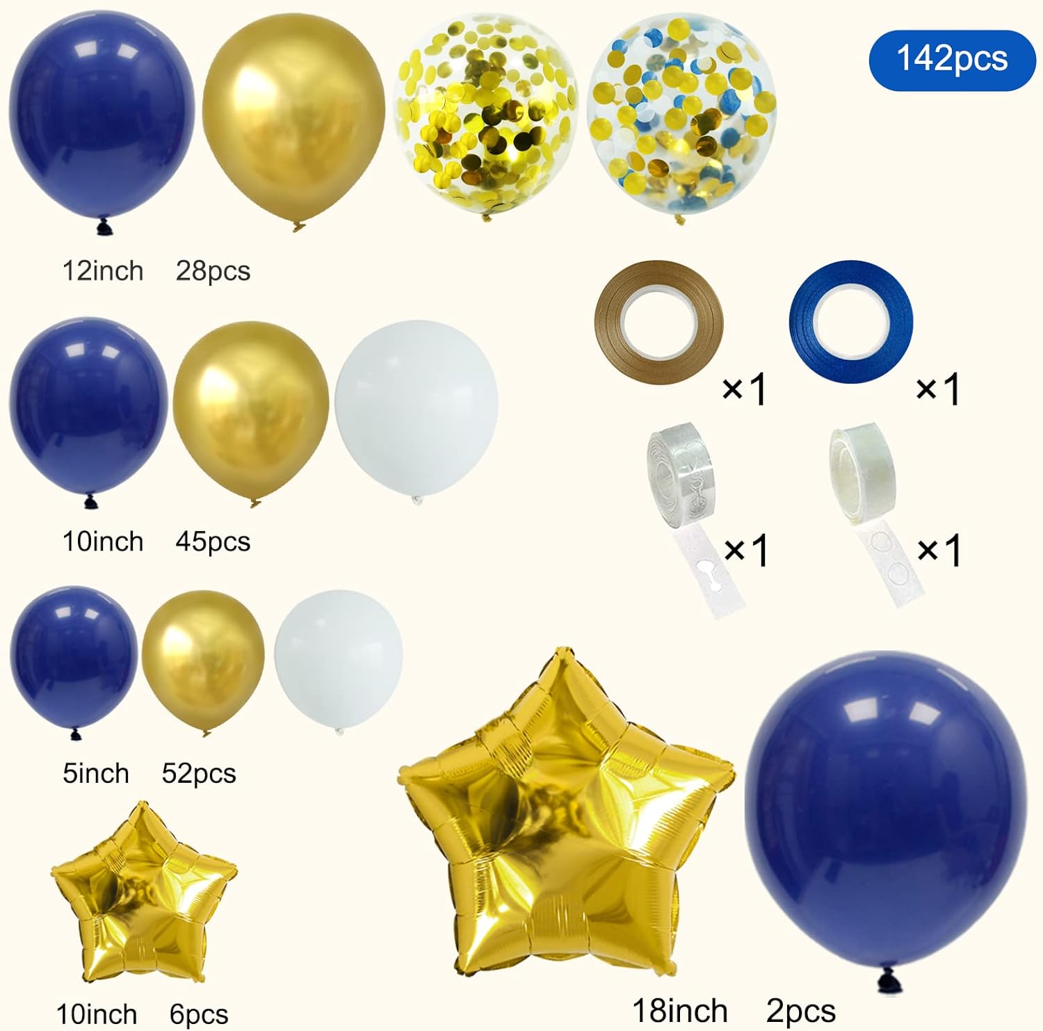 148pcs Navy Blue Gold Balloon Arch Garland, Royal Blue White Metallic Gold Confetti Balloons for Baby Shower Wedding Birthday Anniversary Party Graduation Decoration - Image 2