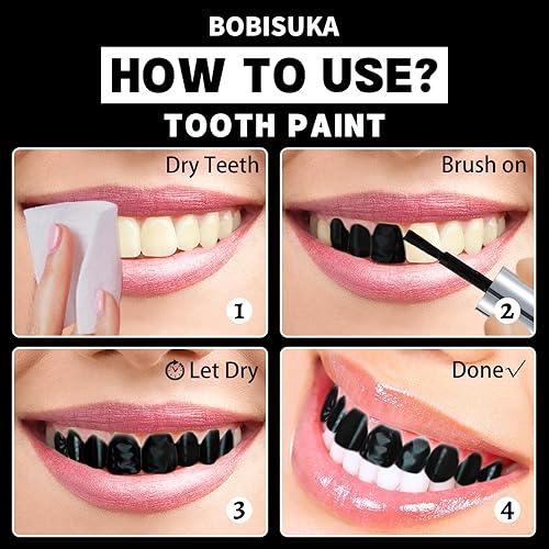 Miniatura 3 de BOBISUKA Pintura de dientes negros, solución profesional de maquillaje de dientes negros, segura, de secado rápido y realista, perfecta para