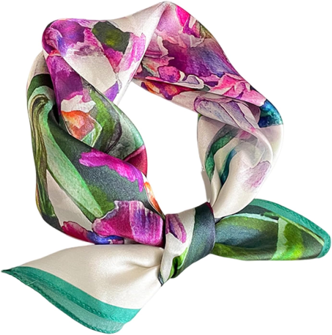 PLIPON 100% Mulberry Silk Neck Scarf - 21"x21" Small Printed Square Neckerchief Scarves for Women