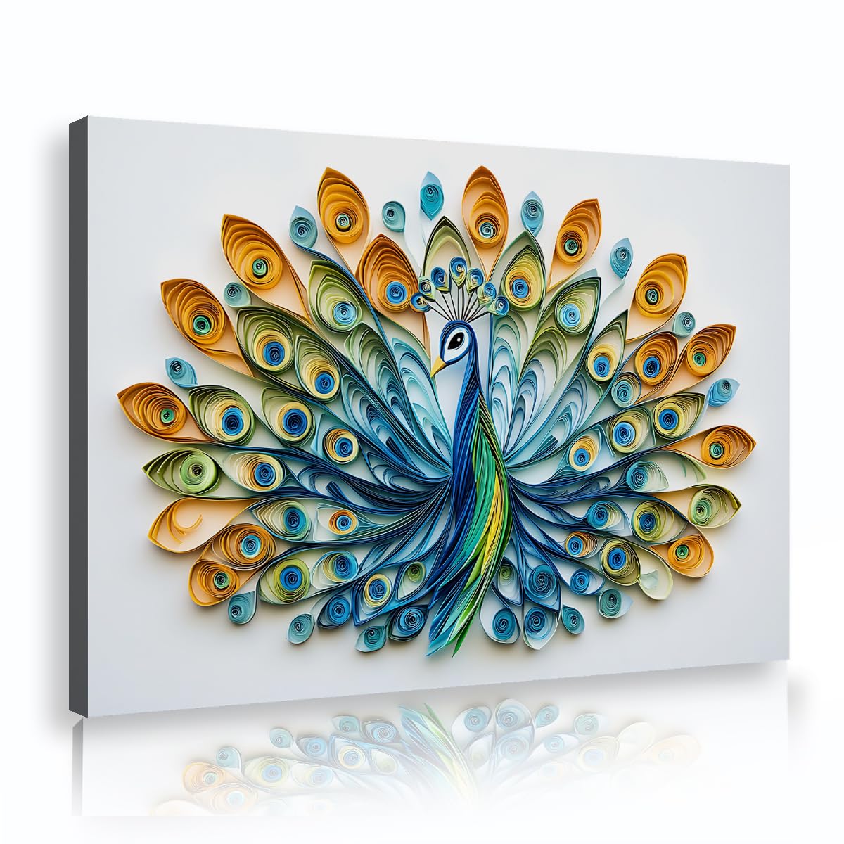 Via Vela Origami Peacock Papercraft Framed Canvas Prints Hallway Abstract Vibrant Animal Painting Textured Pictures Unique Wall Art for Dining Room Decor 70x105cm