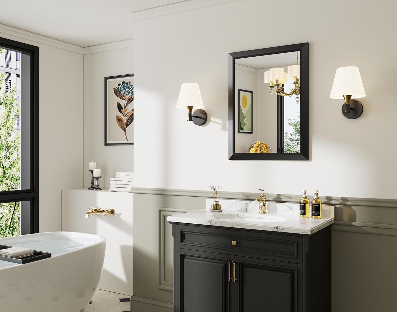 Size 22x30 Inch Color Black Bathroom Mirror for Wall, Thick Metal Framed Rectangle Mirrors for Over Sink, Bedroom, Living Room, Entryway, Anti-Rust, HD Tempered Glass