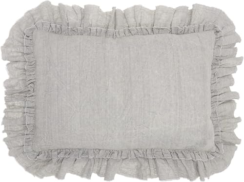 HomeRoots Grey Linen Dainty Ruffle Edged Light Gray Lumbar Pillow