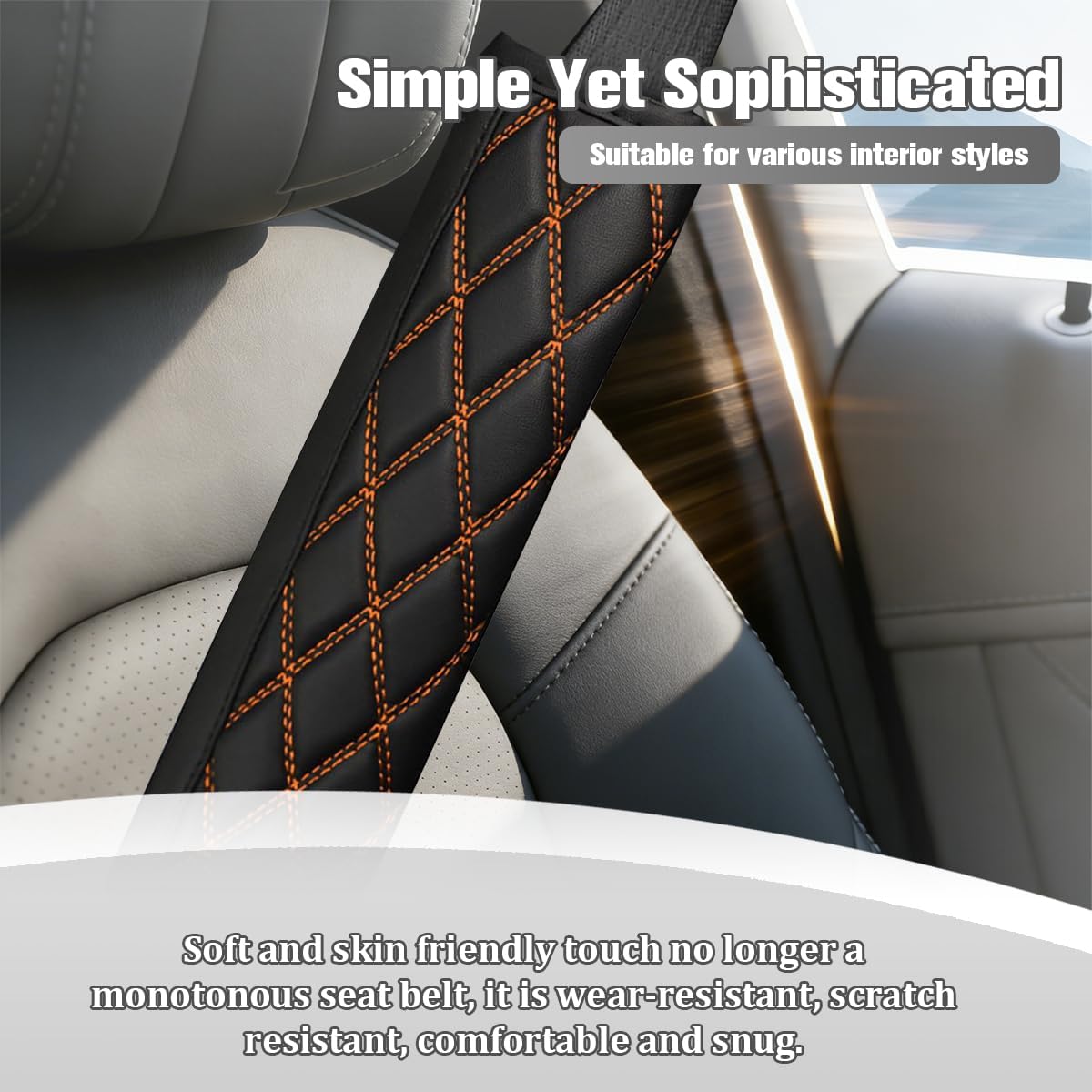 2PCS Car Seat Belt Cover, Leather Breathable Vehicle Seatbelt Shoulder Pad, Comfortable Automotive Seat Strap Neck Cushion Mat, Universal for SUV Van Sedan (Orange)