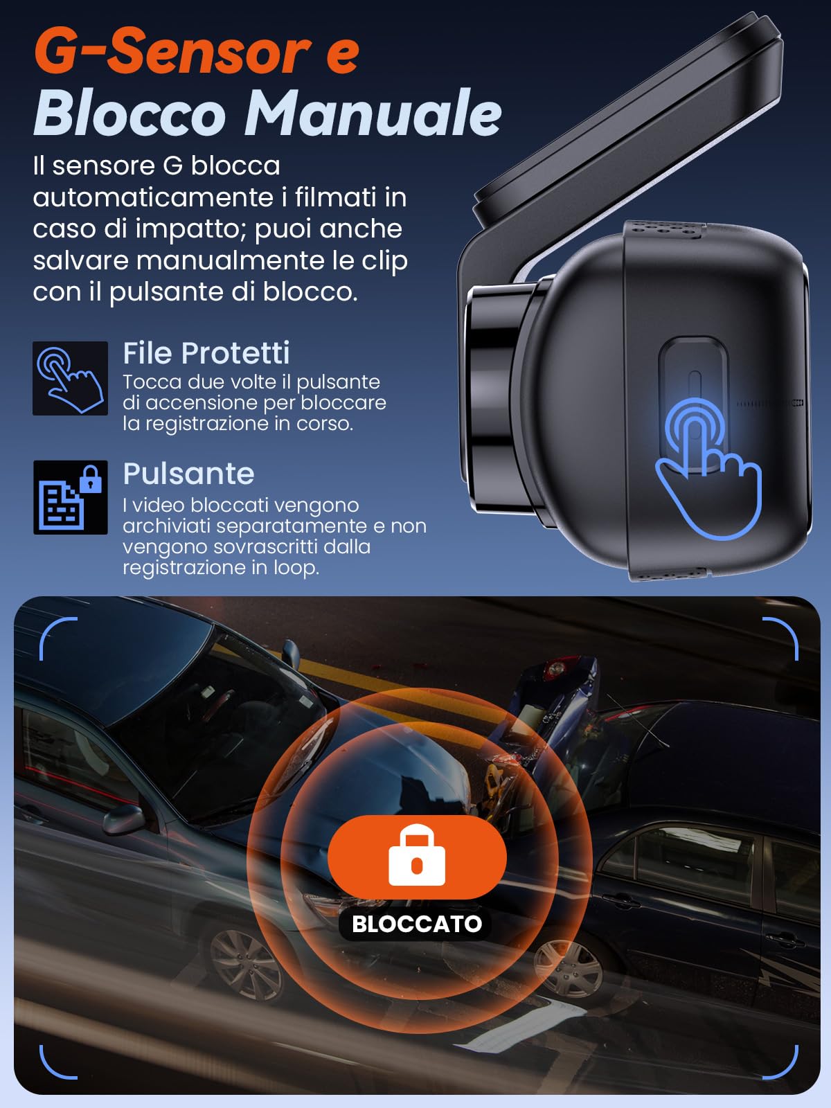 Dash Cam Auto 4K+1080P, Telecamera Anteriore e Posteriore, Dashcam Auto con SD 64GB, Wi-Fi 5GHz Controllo tramite App, Visione Notturna, Parcheggio 24H, Sensore G, 170° Grandangolo, WDR (X4)