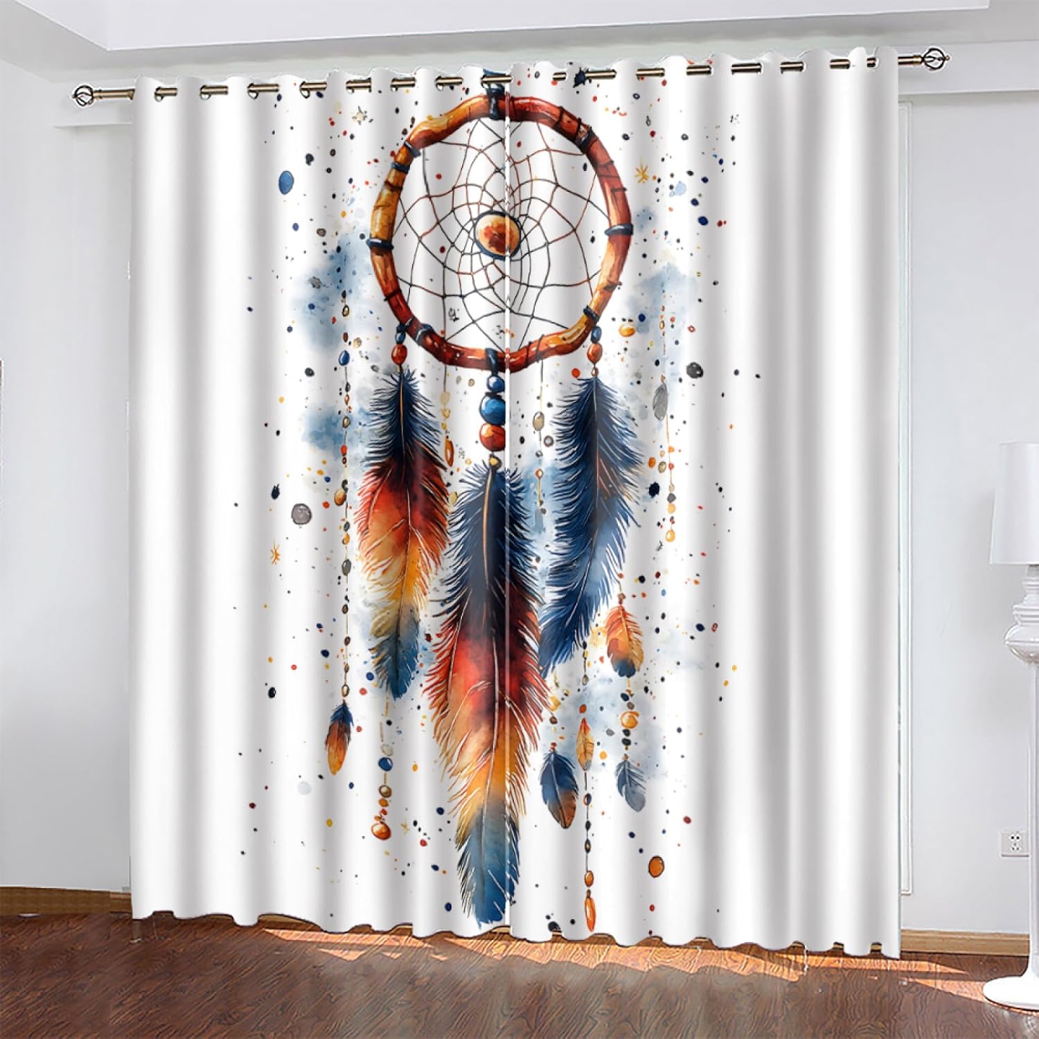 Blackout Curtains Orange Blue Feathers Living Room for Bedroom Polyester Washable Thermal Insulated Noise Reducing with Eyelets Door Curtain 2 Panels 2x75x166 cm(2 x 43.31 x 84.65 inch)