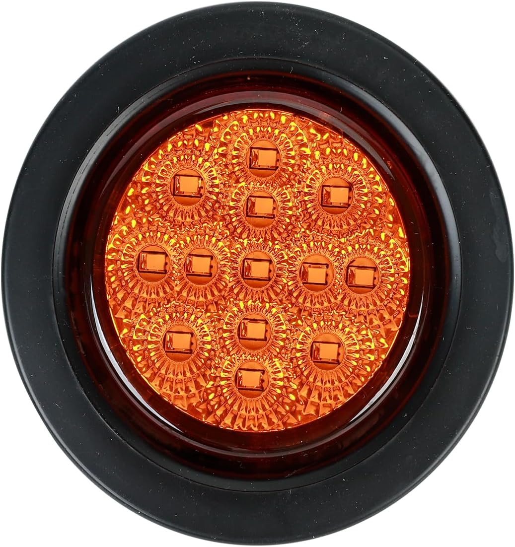 10PCS 2.5" Inch Round Amber Trailer LED Side Marker Clearance Lights Kit IP67 Waterproof 13 LED w/Grommets and 2 Prong Pigtails for 12V Truck Trailer RV Van Boat