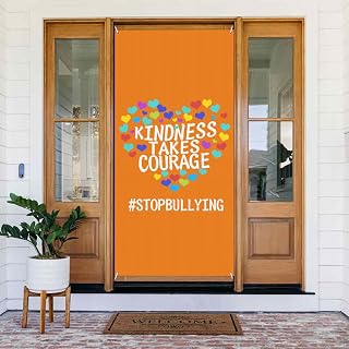 Unity Day - Kindness Takes Courage Anti Bullying Orange Door Cover Banners Hanging Background Sign Door Decoration Supplies For Indoor Outdoor Wall Party Decor 72 * 35 Inches