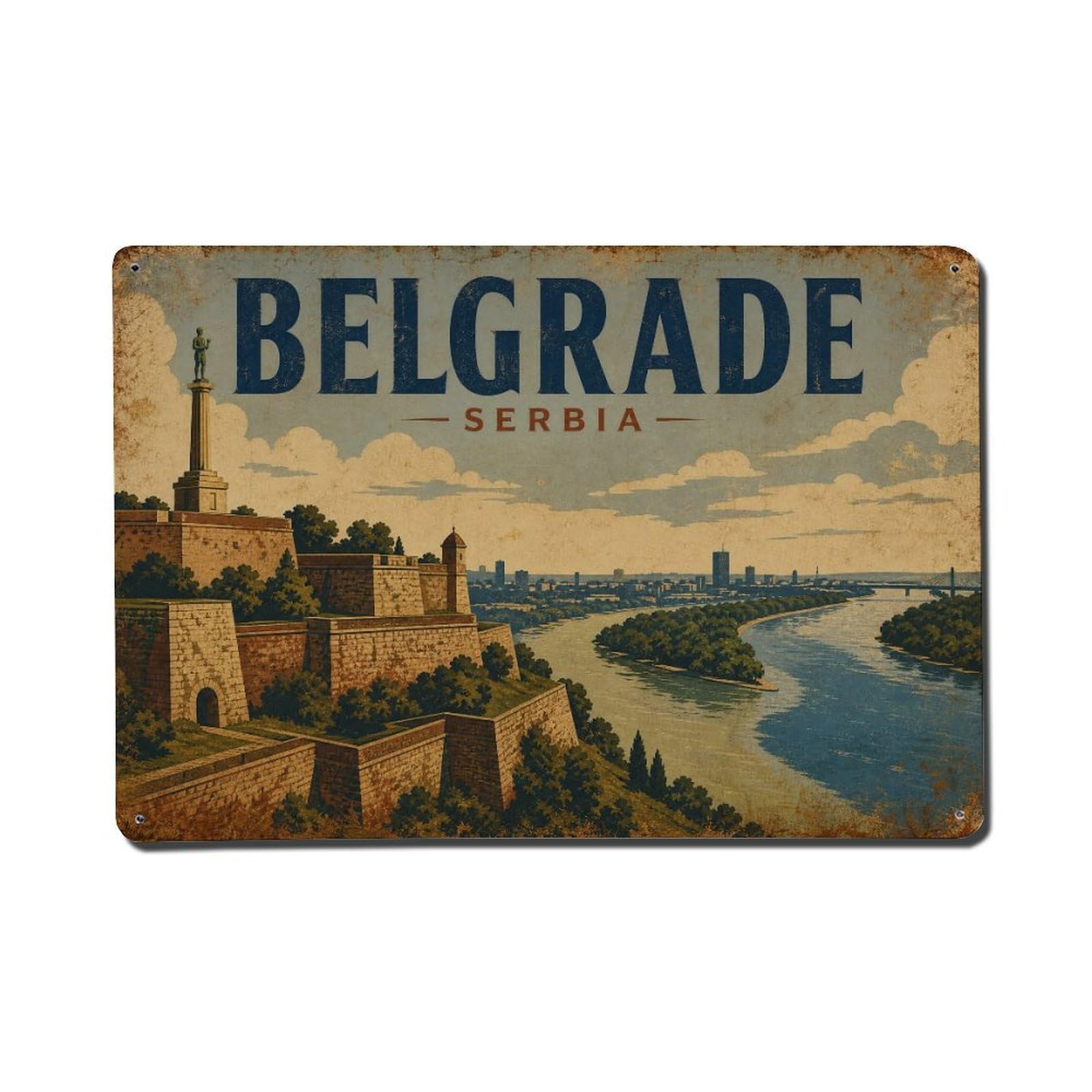 Metal Tin Sign Retro Travel Serbia Belgrade