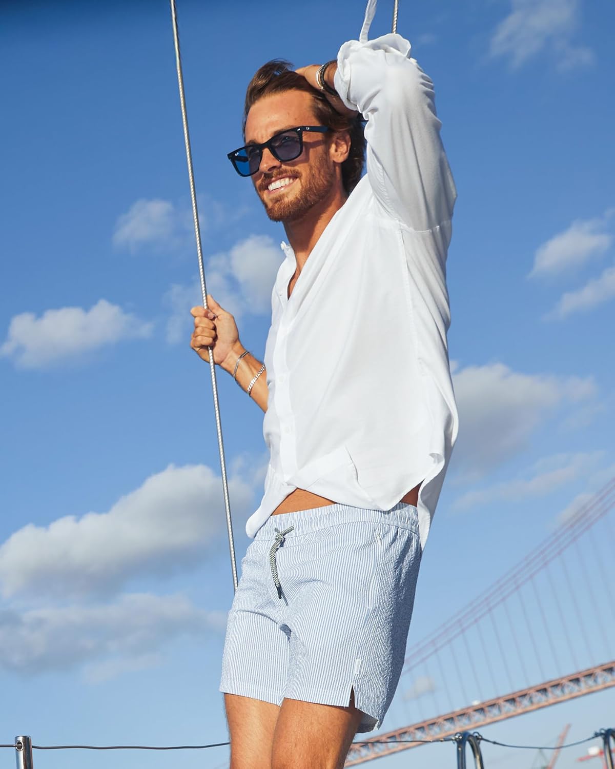 maamgic Men's Swim Trunks 5.5 inch Seersucker 2 in 1 Beach Shorts Quick Dry Bathing Suits with Compression Liner - Image 2